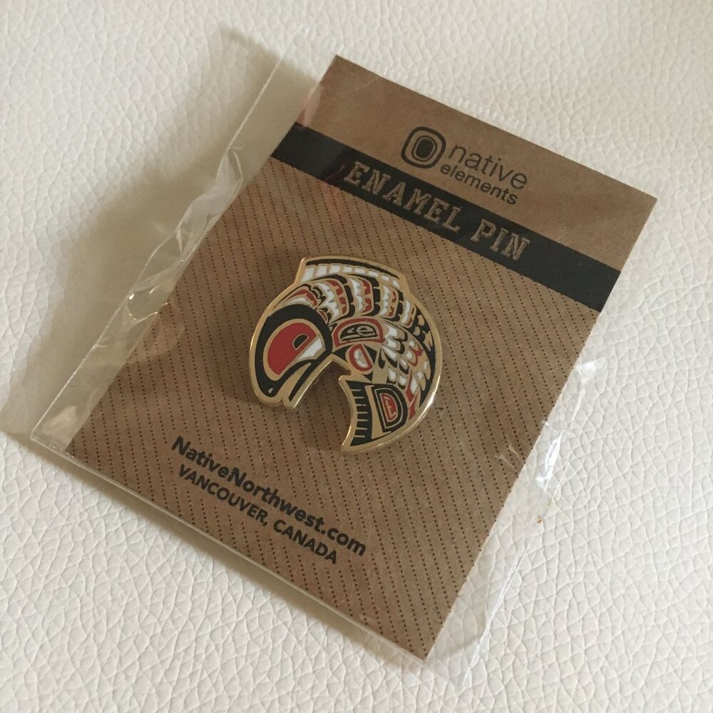 NWT Salmon Red Black White Enamel Pin Native Northwest Elements Canadiana